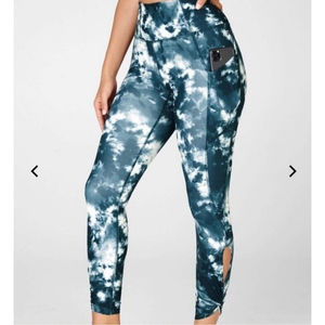 Fabletics Oasis High Rise Tie Dye Leggings Teal Turquoise Size Large